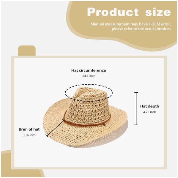 3139 Straw Cowboy Hats Western Cowgirl Hat Foldable Wide Brim